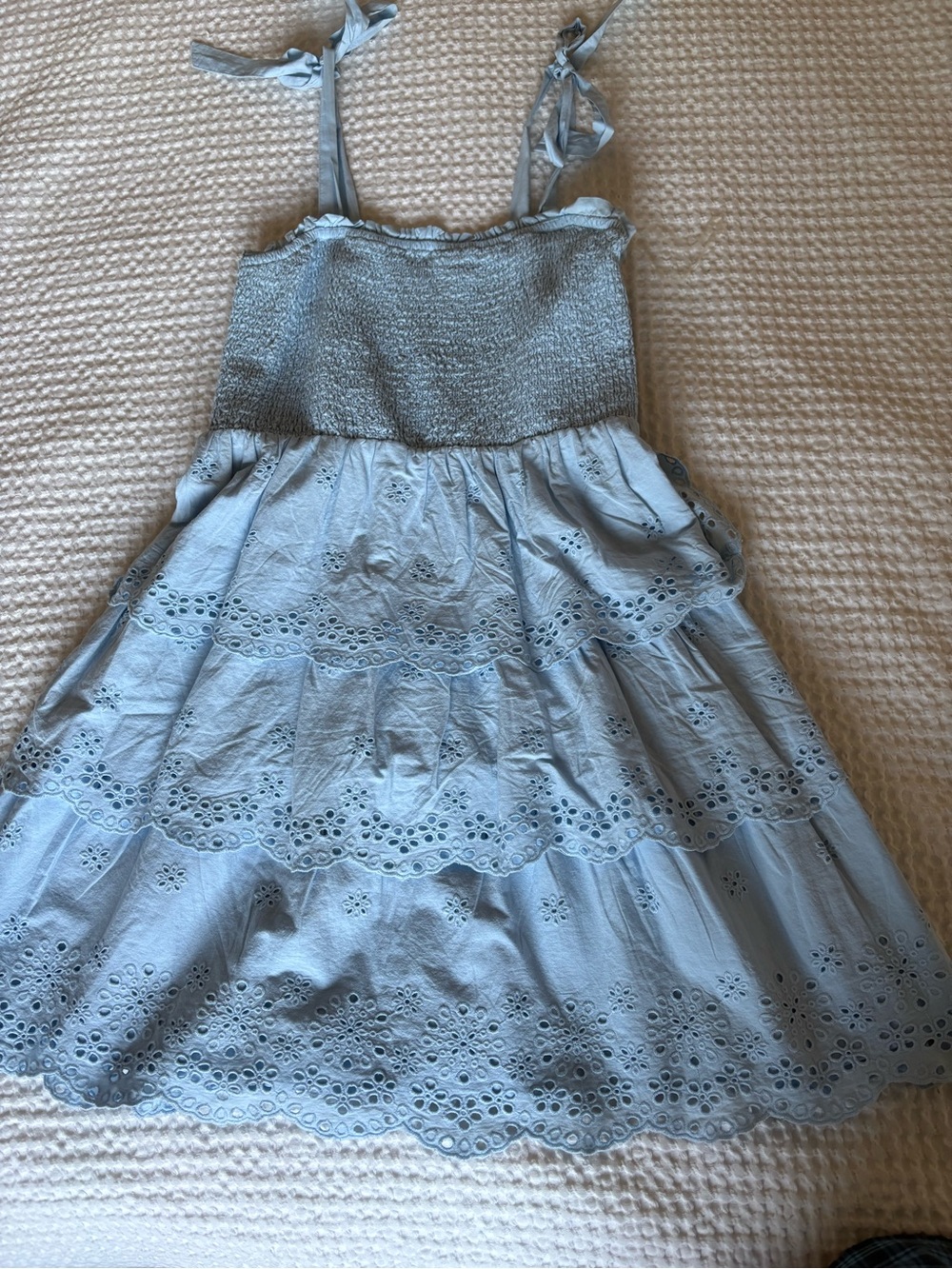 American Eagle Outfitters Light Blue Eyelet Tiered Sundress